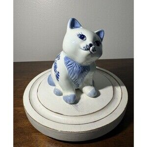 Holland Delft Blue Floral Kitten Cat Piggy Bank